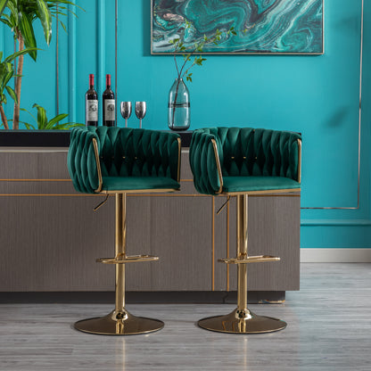Velvet Swivel Bar Stools Set of 2 Green