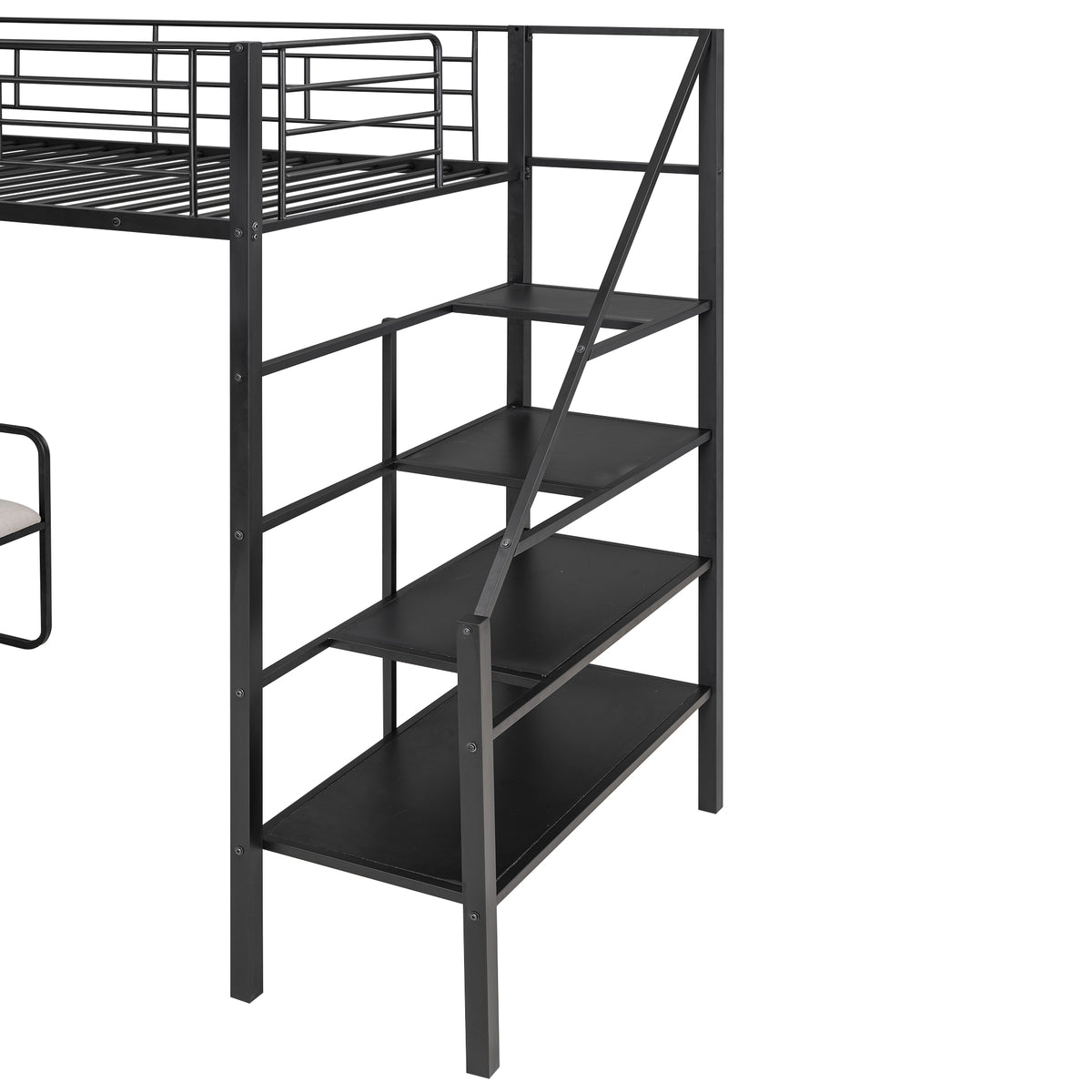 Twin Metal Loft Bed with Storage Black