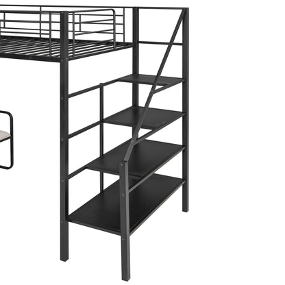 Twin Metal Loft Bed with Storage Black