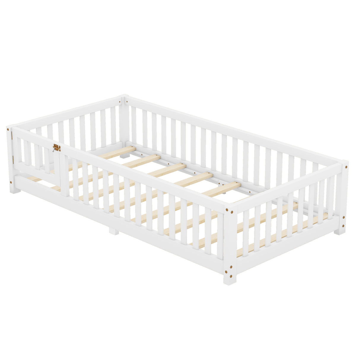 Twin Floor Bed with Guardrails White