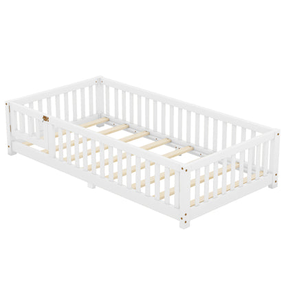 Twin Floor Bed with Guardrails White