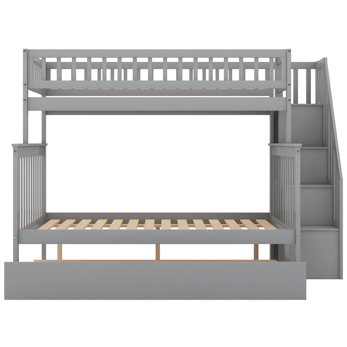 Twin Over Full Bunk Bed with Trundle Gray