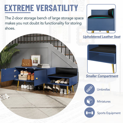 Modern Hidden Storage Bench Navy Upholstered Seat