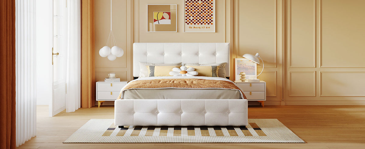 Upholstered Platform Bed Queen Linen