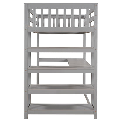 Twin Loft Bed with Storage Gray