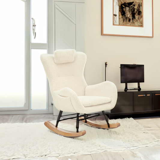 Modern Rocking Chair – Rubber Legs & Chenille Fabric
