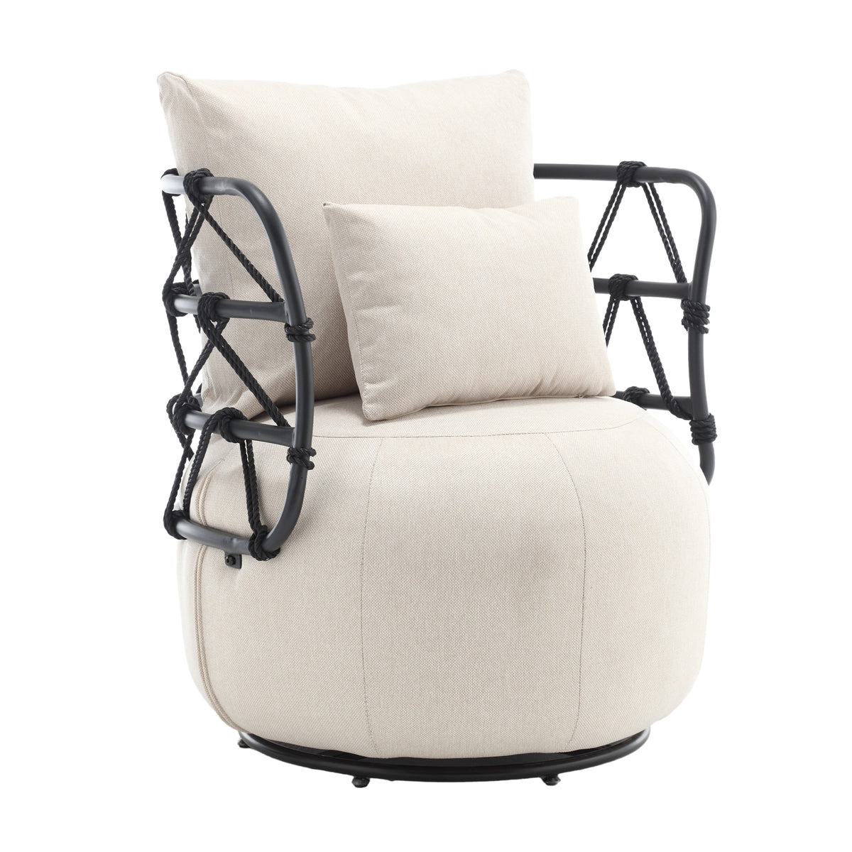 Tufted Linen Accent Chair – Metal Stand
