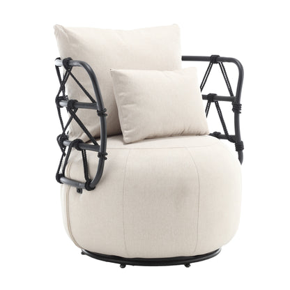 Tufted Linen Accent Chair – Metal Stand