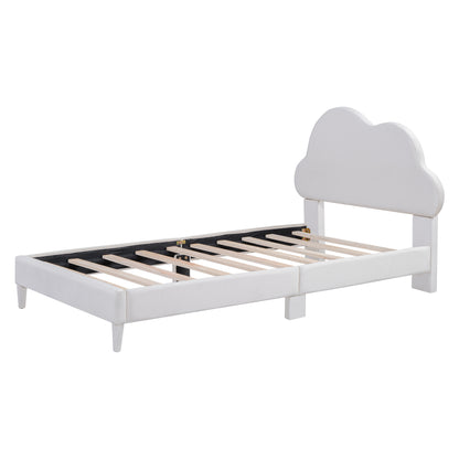 Twin Velvet Platform Bed with Headboard Beige