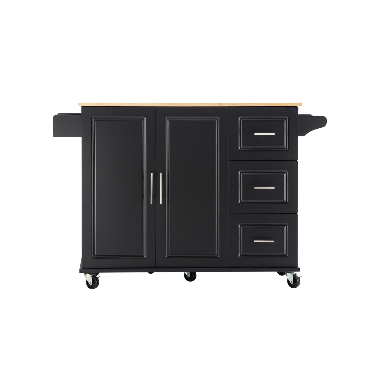 Extendable Kitchen Island with Rubber Wood Top