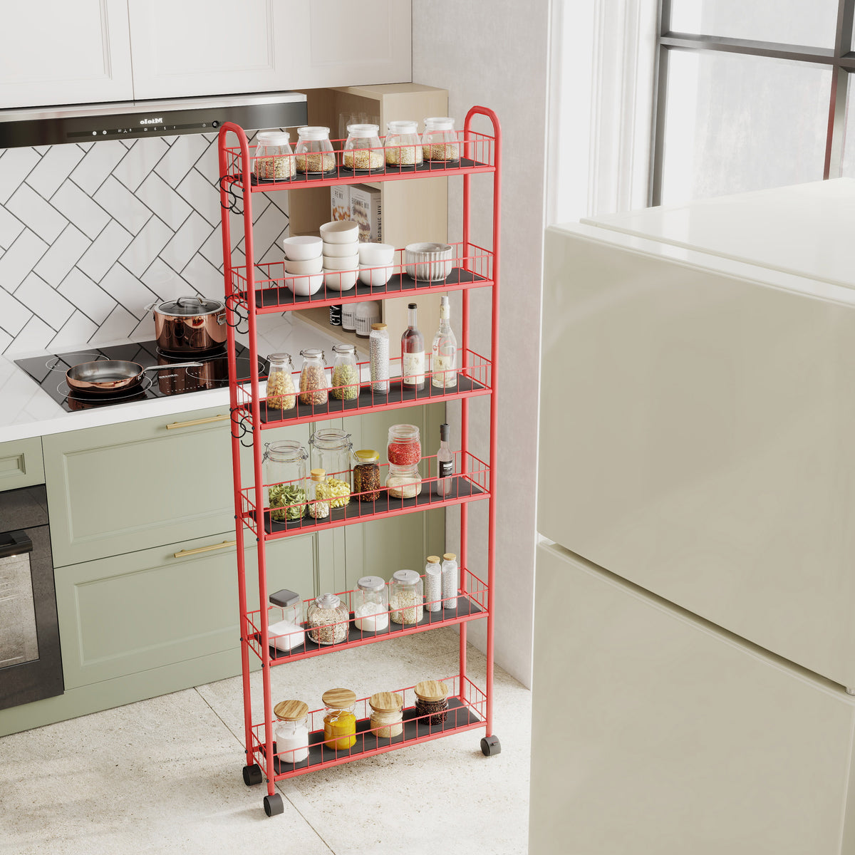 6-Tier Rolling Utility Cart – Red
