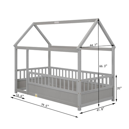 Twin Floor Bed Grey