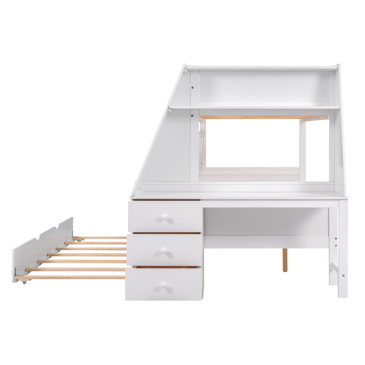 Twin Over Full Bunk Bed with Built-In Desk White
