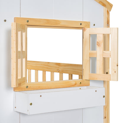 Twin House Bunk Bed Natural White