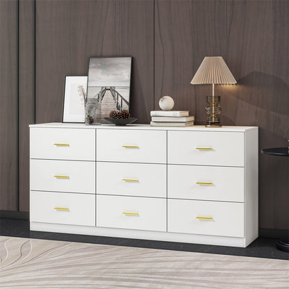 9-Drawer Modern Dresser – Beige Finish