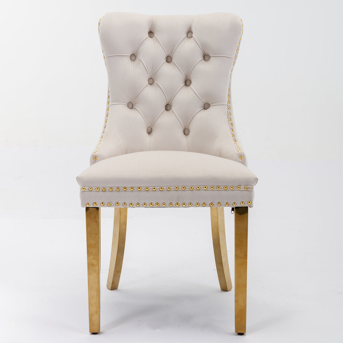 Tufted Dining Chairs Set of 2 Beige & Gold