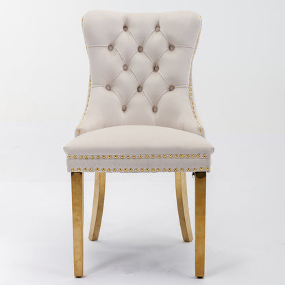 Tufted Dining Chairs Set of 2 Beige & Gold