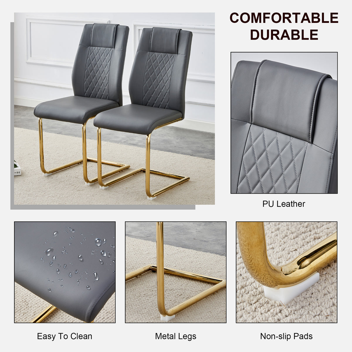 Faux Leather Dining Chairs Set of 4 Gray