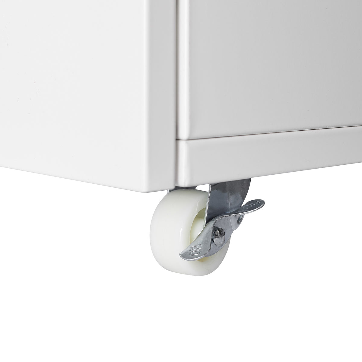 White Mobile Copier Cabinet – 2-Door File & Printer Stand with Wheels