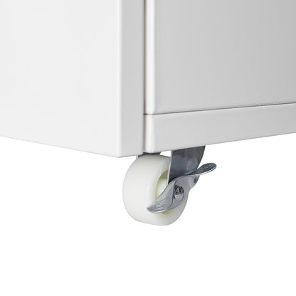 White Mobile Copier Cabinet – 2-Door File & Printer Stand with Wheels