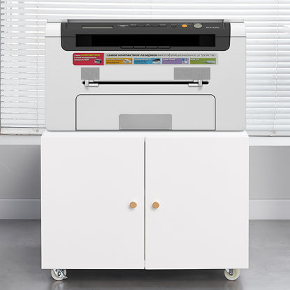 White Mobile Copier Cabinet – 2-Door File & Printer Stand with Wheels