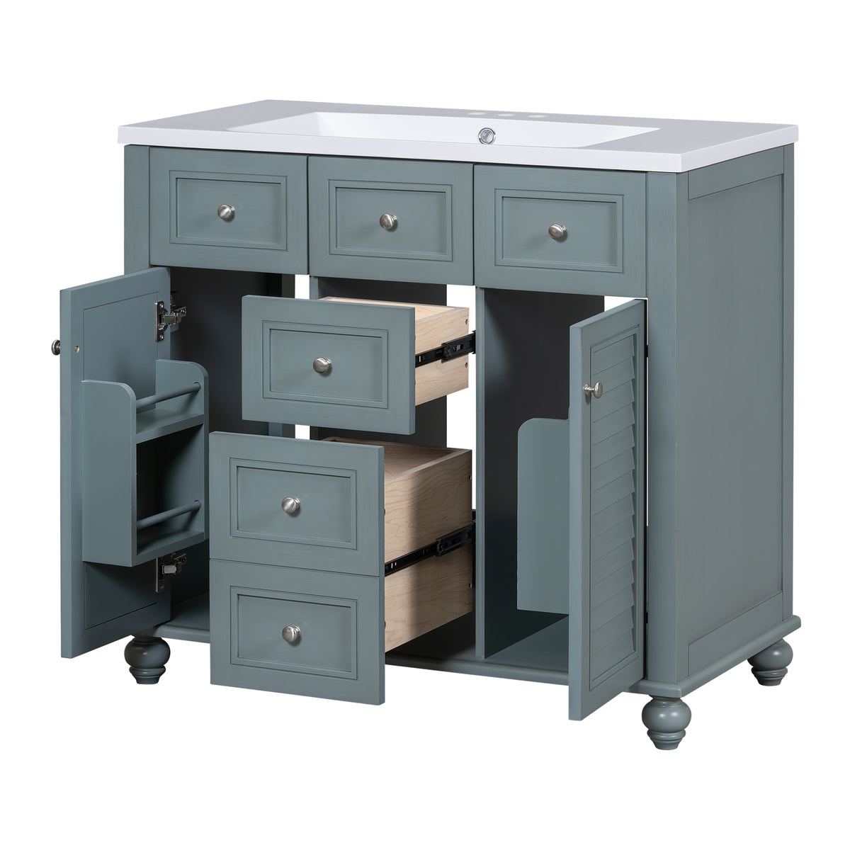 36-Inch Blue Bathroom Vanity with Resin Sink and Drawers