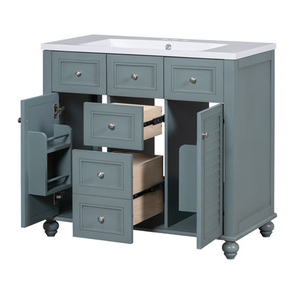 36-Inch Blue Bathroom Vanity with Resin Sink and Drawers