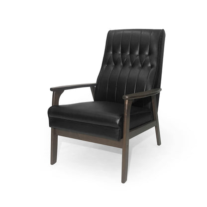 Mid-Century Modern Accent Chair Black Faux Leather