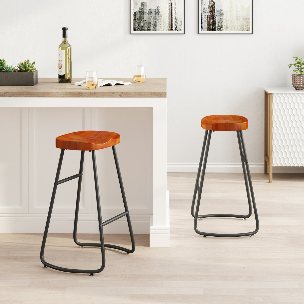 Minimalist Counter Bar Stools Set of 2 Brown