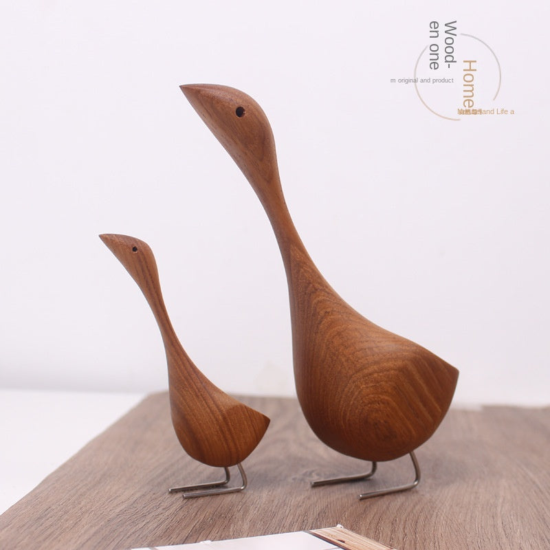 Hand-Carved Swan Wood Sculpture