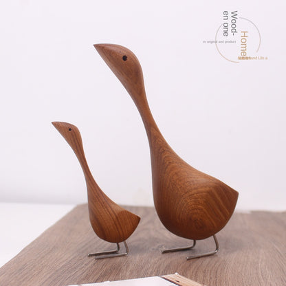 Hand-Carved Swan Wood Sculpture