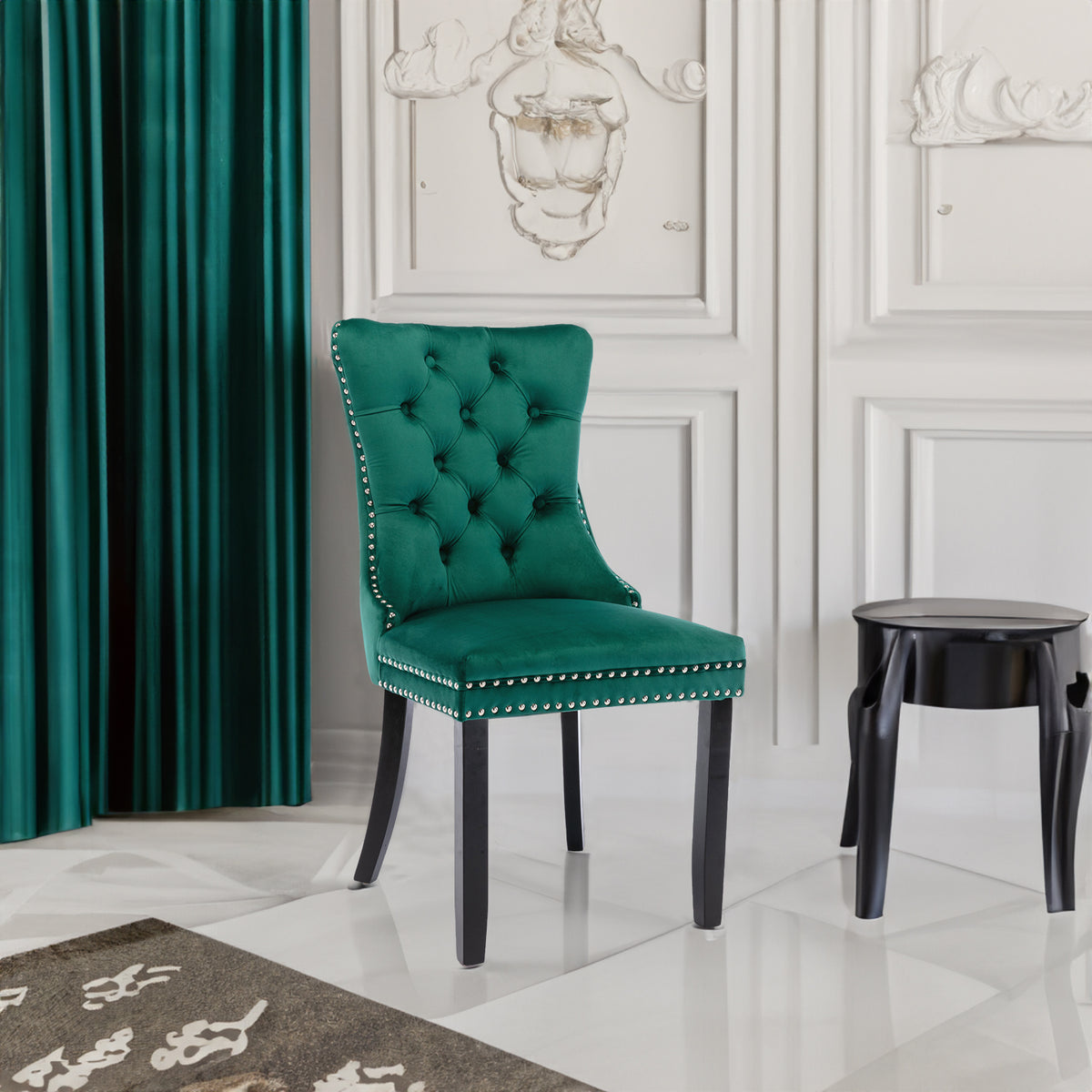 Nikki Tufted Linen Dining Chair Set (2 pcs) – Green