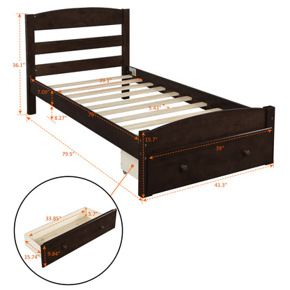 Espresso Twin Platform Bed with Storage Drawer