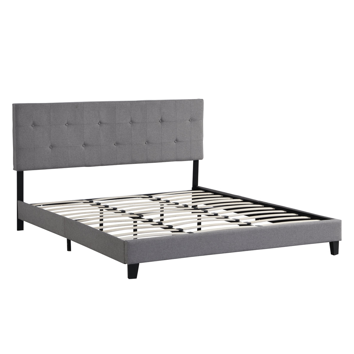 King Upholstered Platform Bed Gray