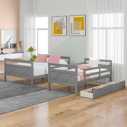 Twin Over Full Bunk Bed with Ladder Gray