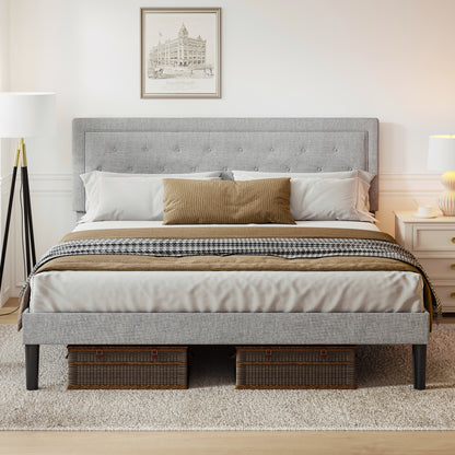 Light Grey Queen Bed with Adjustable Headboard