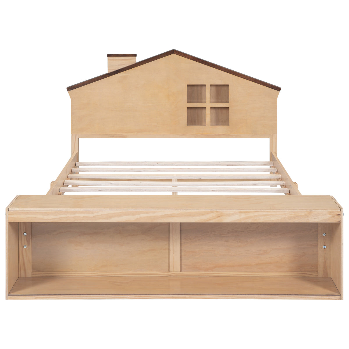 Full Platform Bed with LED Headboard – Natural Wood