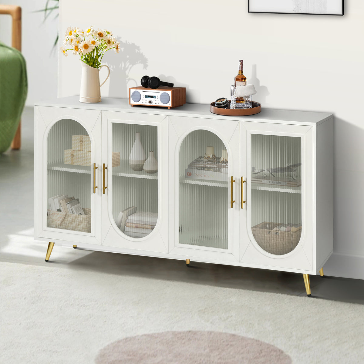 65” Wooden Media Console – Adjustable Shelves