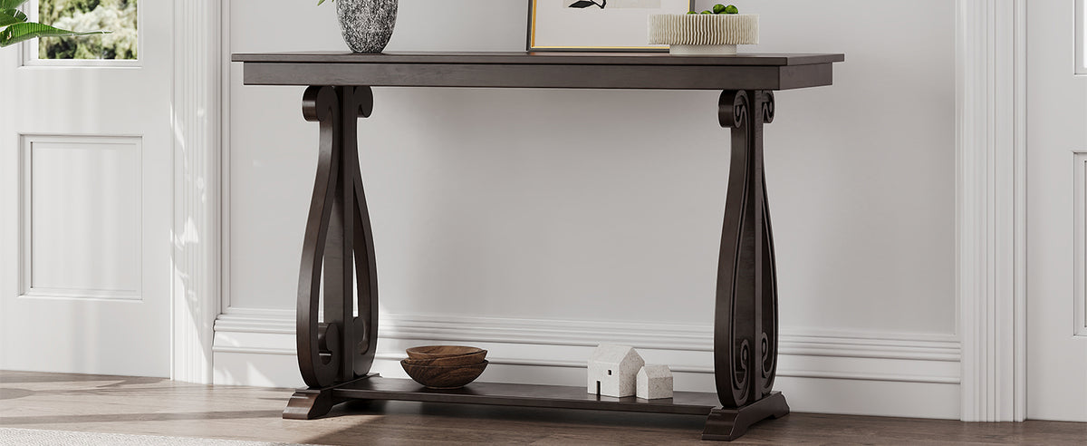 Rustic 48” Wood Console Table – Espresso
