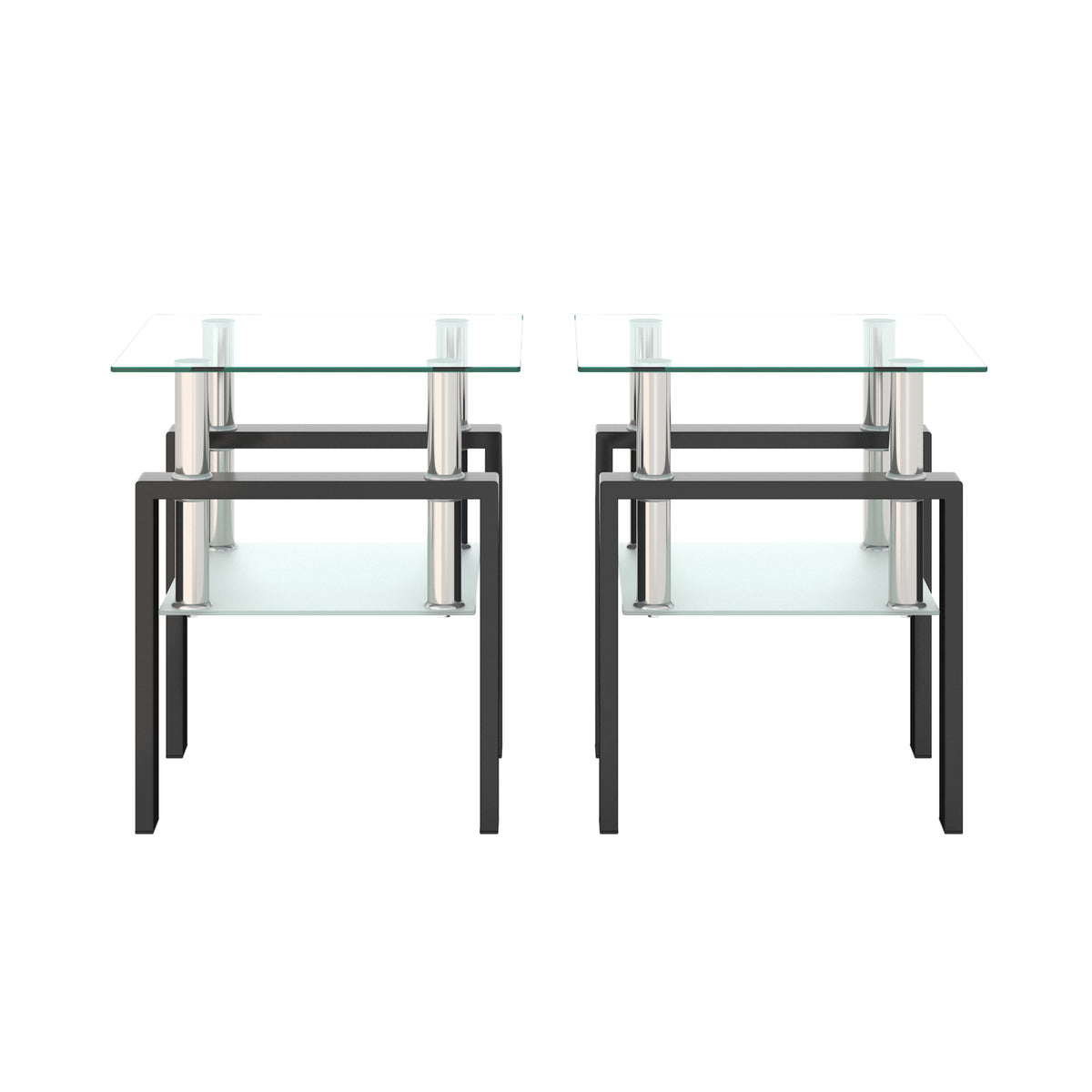 Glass Coffee Table Set (2 pcs) – Black Frame