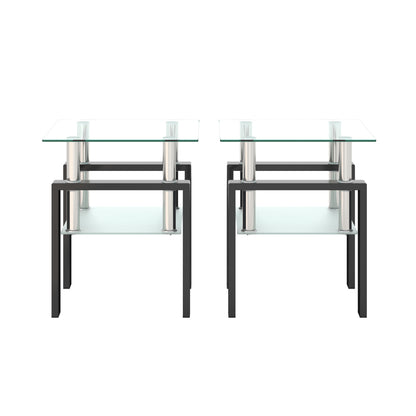 Glass Coffee Table Set (2 pcs) – Black Frame