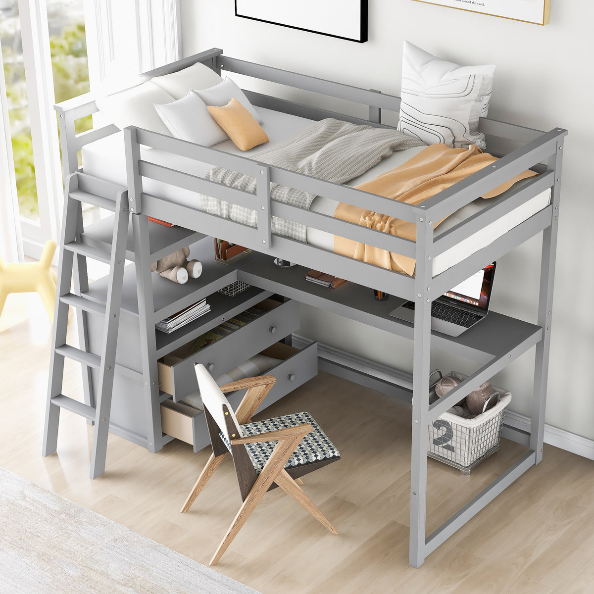 Twin Loft Bed Gray