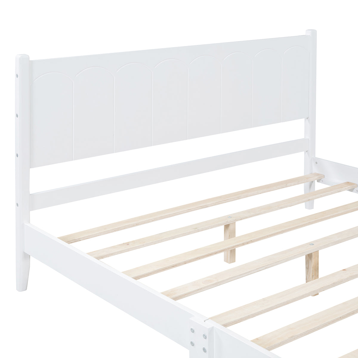 Queen Platform Bed with Rectangular Headboard White