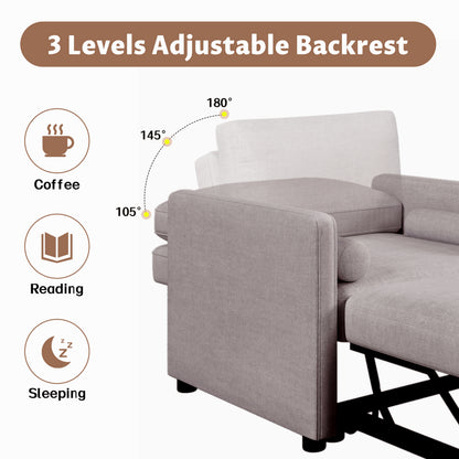 3-in-1 Sleeper Chair Bed Linen Tan