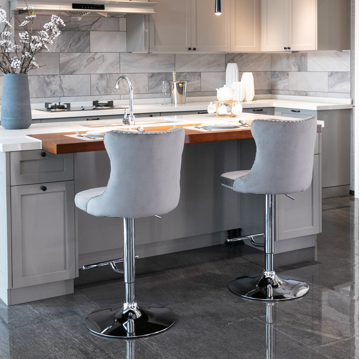 Modern Chrome Bar Stools Set of 2 Gray