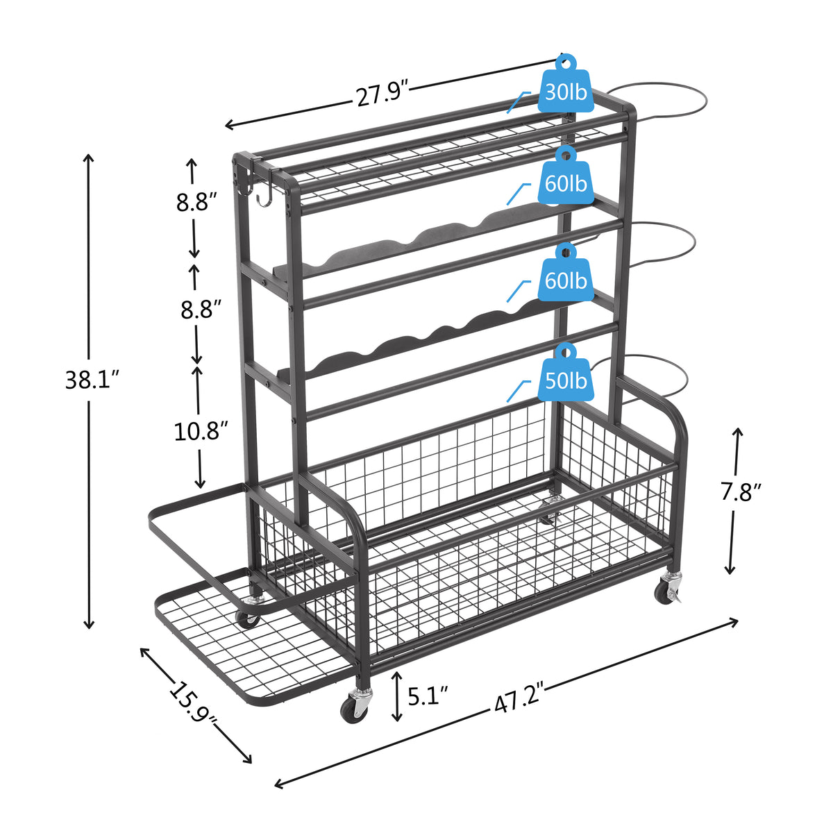 4-Tier Metal Organizer with Hooks