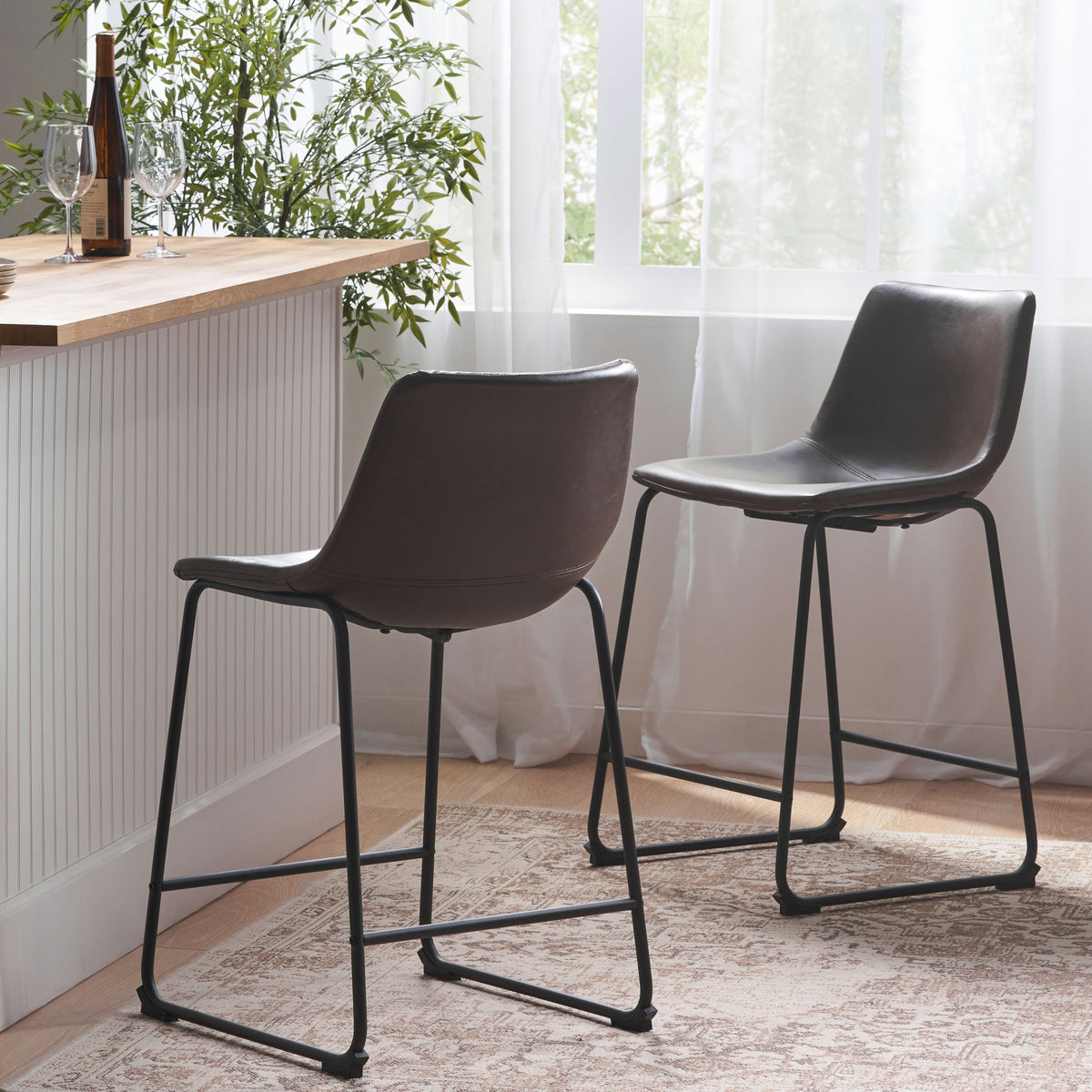 Vintage Brown Counter Stool Set (2 pcs)