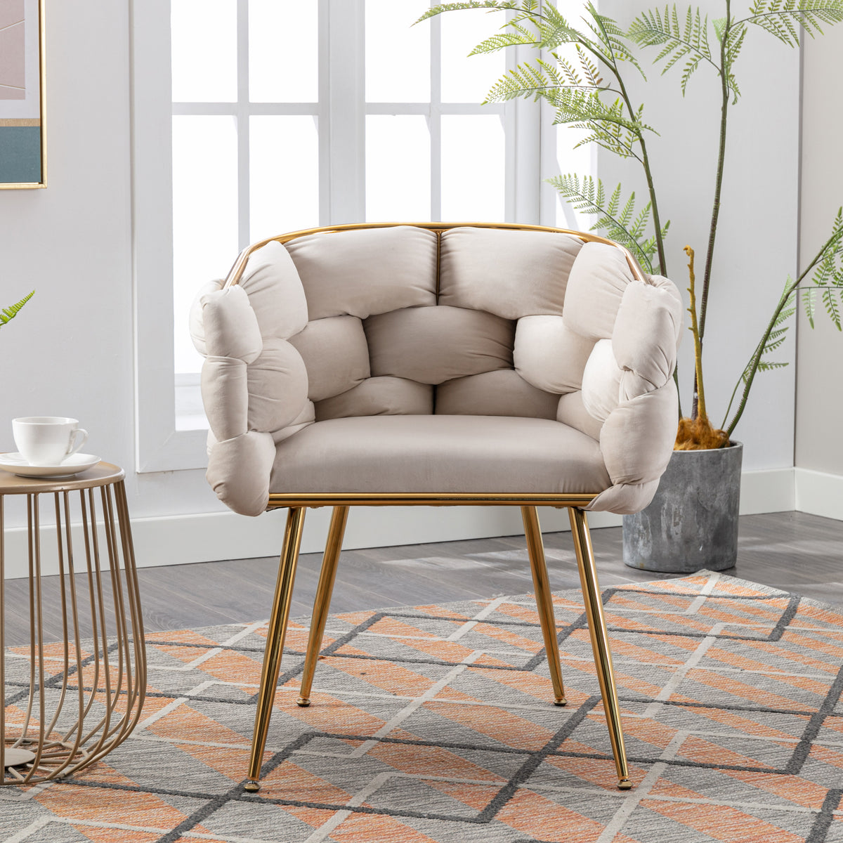 Leisure Velvet Lounge Chair – Beige