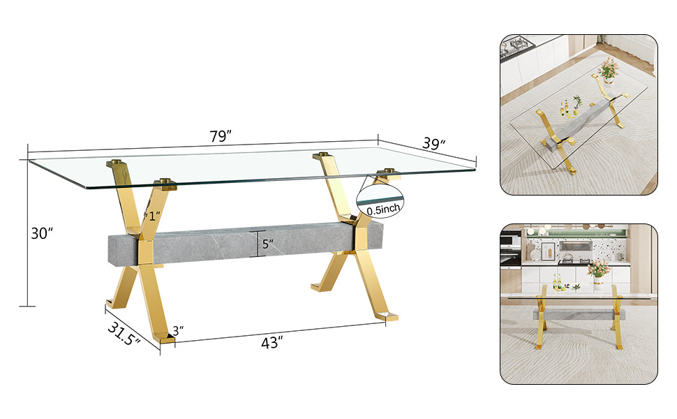 Glass Dining Table with Gold Metal Legs