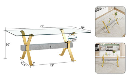 Glass Dining Table with Gold Metal Legs